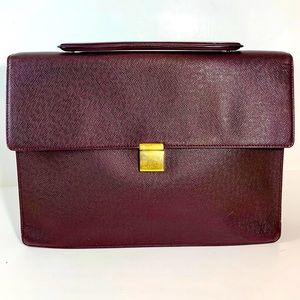 LOUIS VUITTON Taiga Leather Porte-Document Angara Briefcase Bag in Burgundy